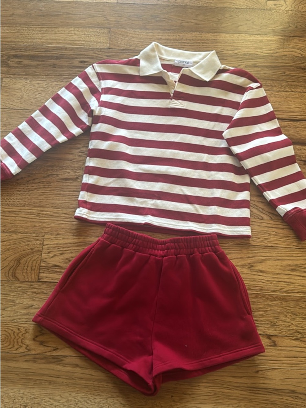 Parke Red and White Striped Rugby Polo Top Size S with Red Shorts XS